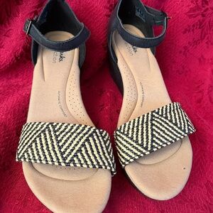 Clarks Rose Ease Ankle Strap Espadrille Platform Wedge Sandals Size 8.5